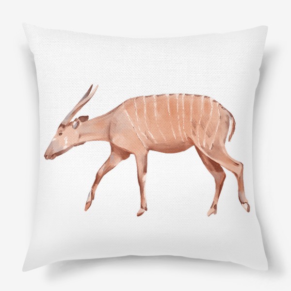 Подушка «Акварельная нарисованная вручную яркая иллюстрация с полосатой антилопой. Животные Африки, зоопарк»
