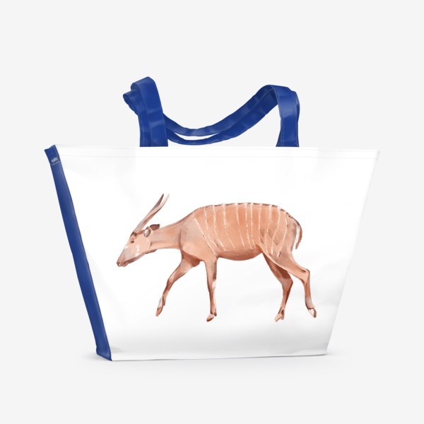 Пляжная сумка «Акварельная нарисованная вручную яркая иллюстрация с полосатой антилопой. Животные Африки, зоопарк»