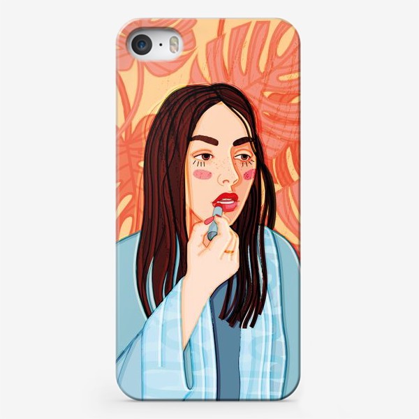 Чехол iPhone «портрет темноволосой девушки на фоне оранжевых листьев»