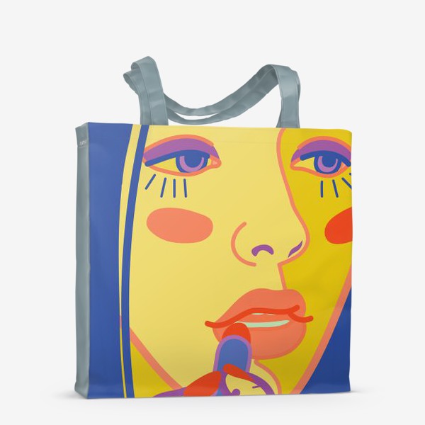 Сумка-шоппер «портрет девушки с синими волосами, которая красит губы губной помадой»