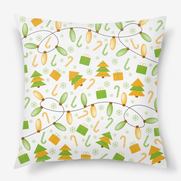 Подушка «Желто-зеленый новогодний паттерн»