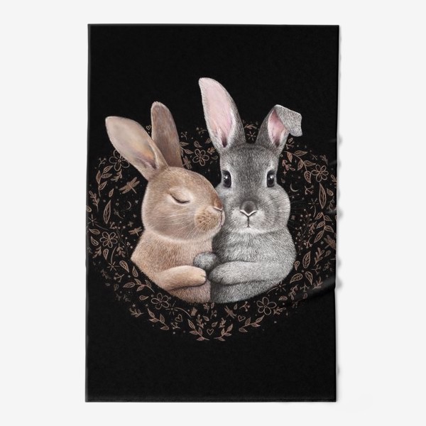 Полотенце «Семья кроликов на черном»
