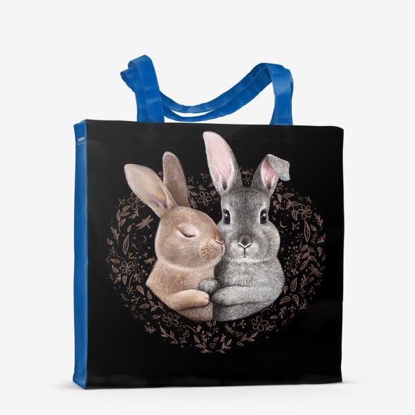 Сумка-шоппер «Семья кроликов на черном»