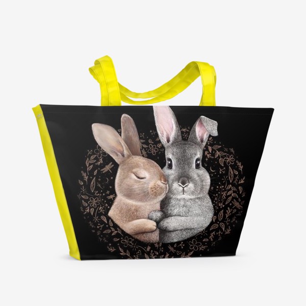 Пляжная сумка «Семья кроликов на черном»