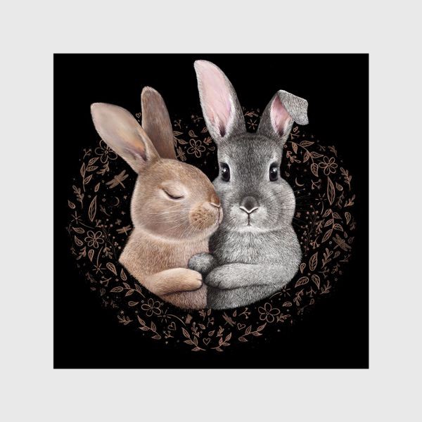 Шторы «Семья кроликов на черном»