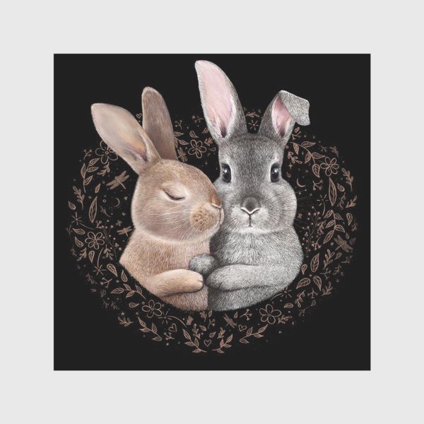 Скатерть «Семья кроликов на черном»