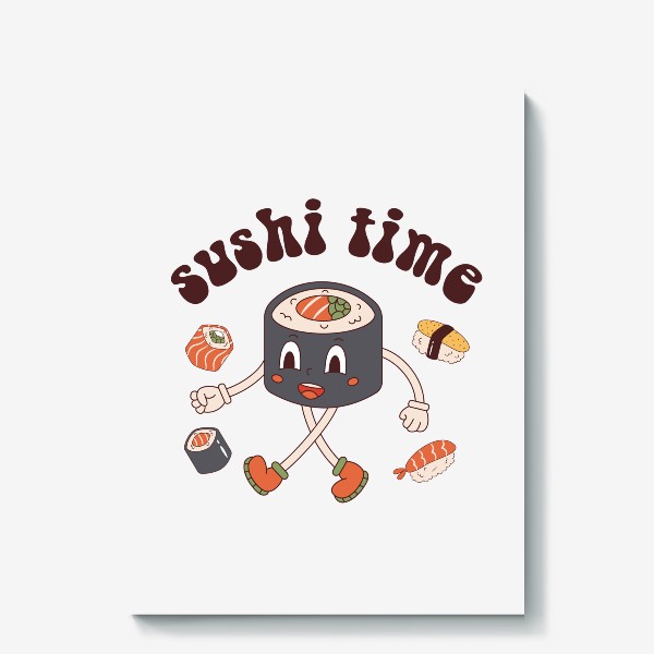Холст «время суши | sushi time | суши в ретро стиле»