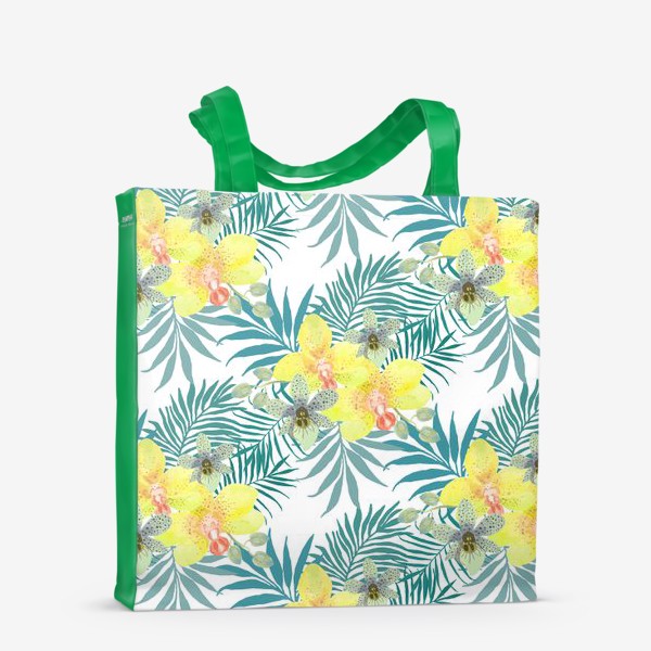 Сумка-шоппер «Узор с орхидеями и тропическими листьями.»