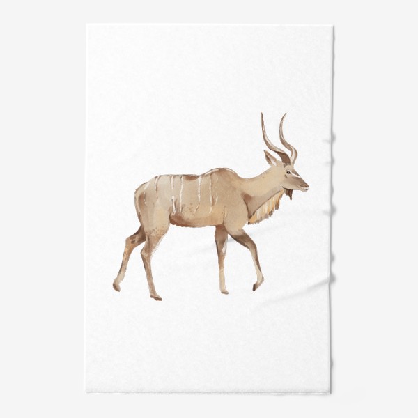 Полотенце «Акварельная нарисованная вручную яркая иллюстрация с антилопой Куду. Животные Африки, зоопарк»