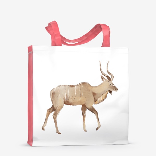 Сумка-шоппер «Акварельная нарисованная вручную яркая иллюстрация с антилопой Куду. Животные Африки, зоопарк»
