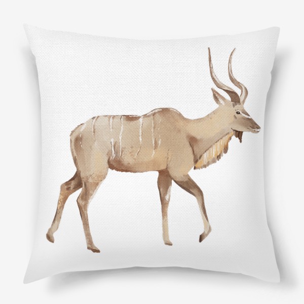 Подушка «Акварельная нарисованная вручную яркая иллюстрация с антилопой Куду. Животные Африки, зоопарк»