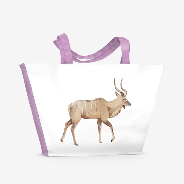 Пляжная сумка «Акварельная нарисованная вручную яркая иллюстрация с антилопой Куду. Животные Африки, зоопарк»