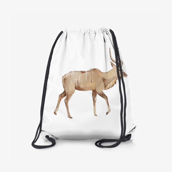 Рюкзак «Акварельная нарисованная вручную яркая иллюстрация с антилопой Куду. Животные Африки, зоопарк»