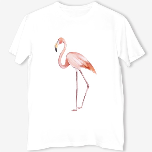 Футболка «Акварельная нарисованная вручную яркая иллюстрация с розовым фламинго. Птица Африки»