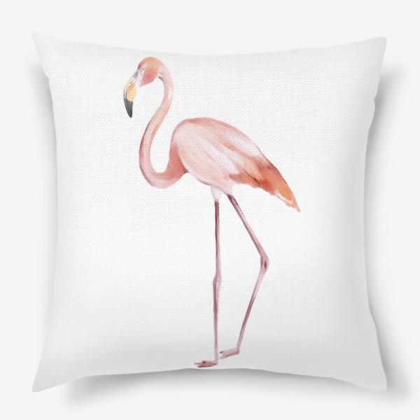 Подушка «Акварельная нарисованная вручную яркая иллюстрация с розовым фламинго. Птица Африки»