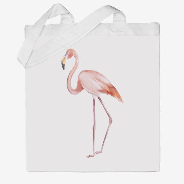Сумка хб «Акварельная нарисованная вручную яркая иллюстрация с розовым фламинго. Птица Африки»