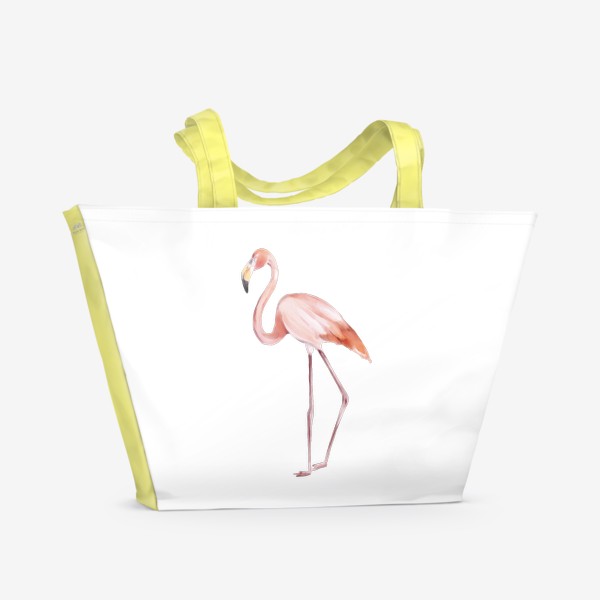 Пляжная сумка «Акварельная нарисованная вручную яркая иллюстрация с розовым фламинго. Птица Африки»