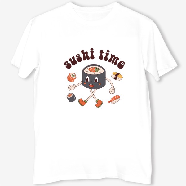 Футболка «время суши | sushi time | суши в ретро стиле»
