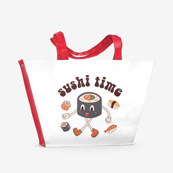Пляжная сумка &laquo;время суши | sushi time | суши в ретро стиле&raquo;
