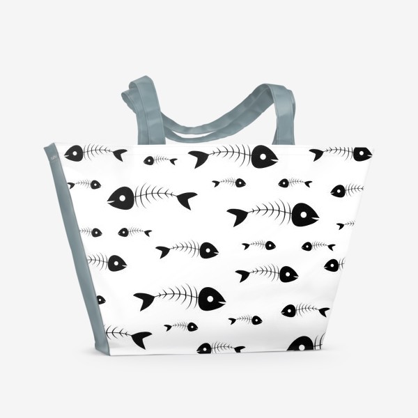 Пляжная сумка &laquo;Чёрно-белый узор со скелетами рыб&raquo;