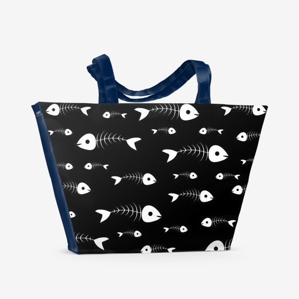 Пляжная сумка «Чёрно-белый узор со скелетами рыб»