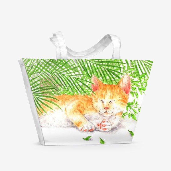 Пляжная сумка «Рыжий кот, перевёрнутый цветок, маленький хулиган »