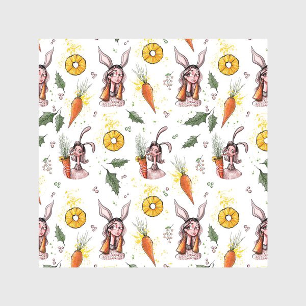 Скатерть «Девочки зайки, ананасы и морковки»