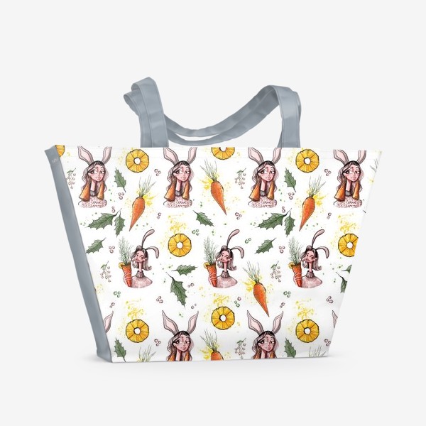 Пляжная сумка «Девочки зайки, ананасы и морковки»