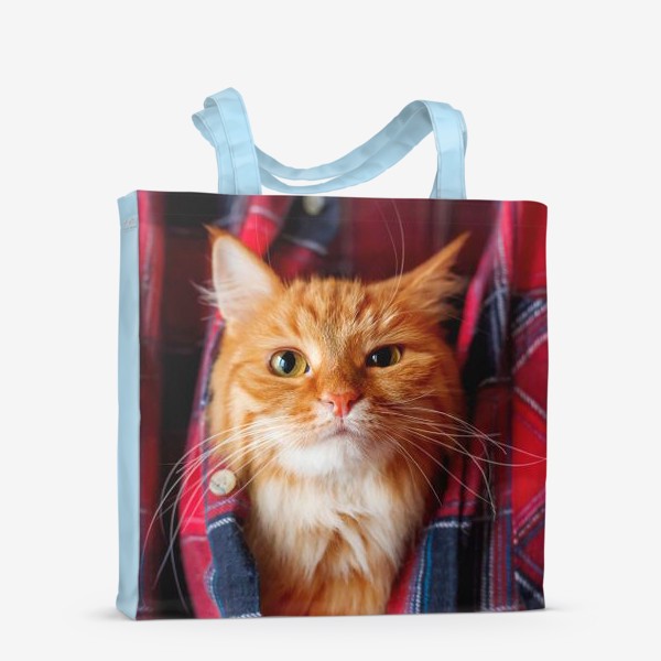 Сумка-шоппер «Рыжий наглый кот в клетчатой красной рубашке»
