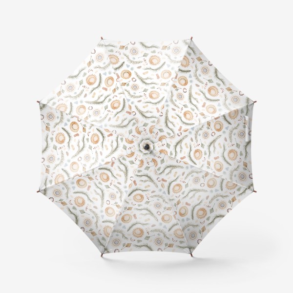 Зонт «Акварельный нарисованный вручную бесшовный фон с иллюстрациями декора для дома в бохо стиле. Тропические листья, шляпы»