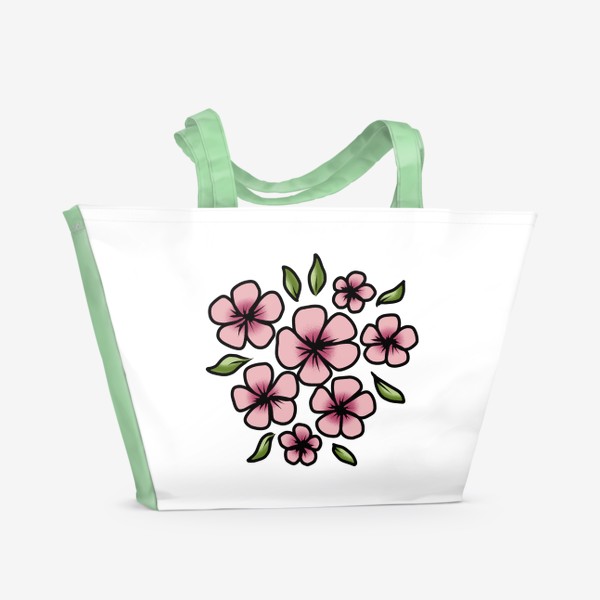 Пляжная сумка «Цветы сакуры в дудл стиле»