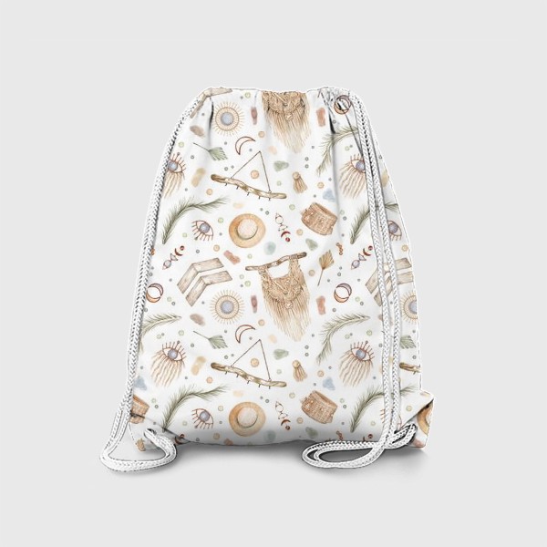 Рюкзак «Акварельный нарисованный вручную бесшовный фон с иллюстрациями декора для дома в бохо стиле. Макраме, тропические листья»