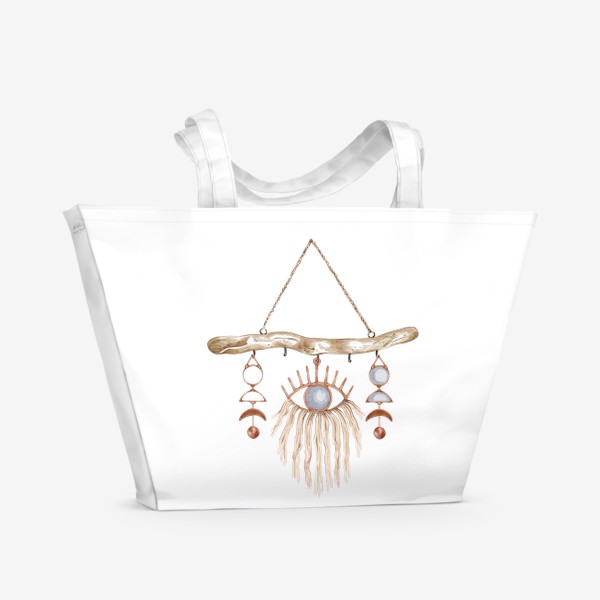 Пляжная сумка «Акварельная нарисованная вручную иллюстрация декора для дома в бохо стиле. Макраме, глаз, ловцы, украшения»