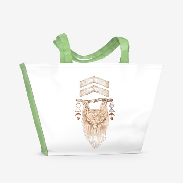 Пляжная сумка «Акварельная нарисованная вручную иллюстрация декора для дома в бохо стиле. Макраме, деревянные стрелки, ловцы, украшения»