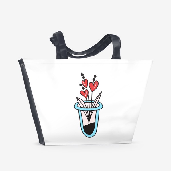 Пляжная сумка «Букет из сердечек в вазе»