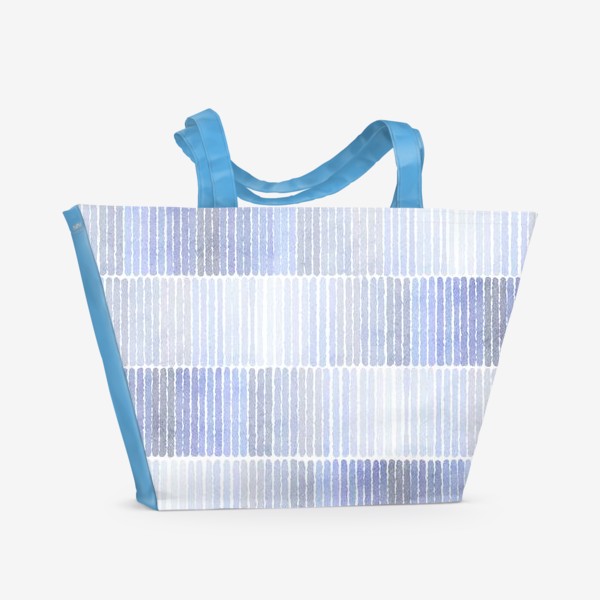 Пляжная сумка «Акварельный нарисованный вручную бесшовный абстрактный фон с голубыми и синими полосками. Градиент, растяжка»