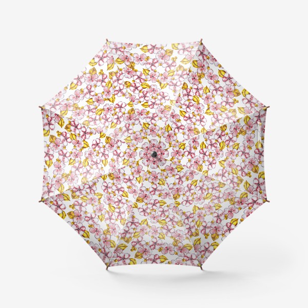 Зонт «Весенний паттерн с цветами сакуры, золотыми листьями и бусинами»