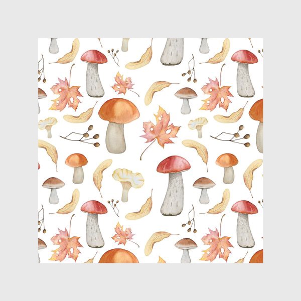 Скатерть «Осенний акварельный паттерн с грибами и листьями»