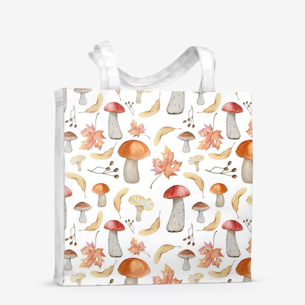 Сумка-шоппер «Осенний акварельный паттерн с грибами и листьями»