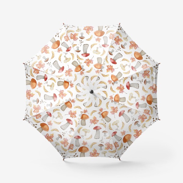 Зонт «Осенний акварельный паттерн с грибами и листьями»