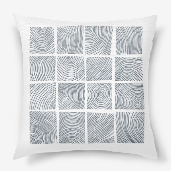 Подушка «Акварельная нарисованная вручную абстрактная иллюстрация с квадратными срубами дерева. Стильная текстура дерева»