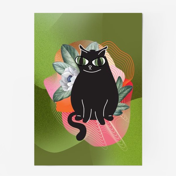 Постер «Озадаченный котик в лесу»