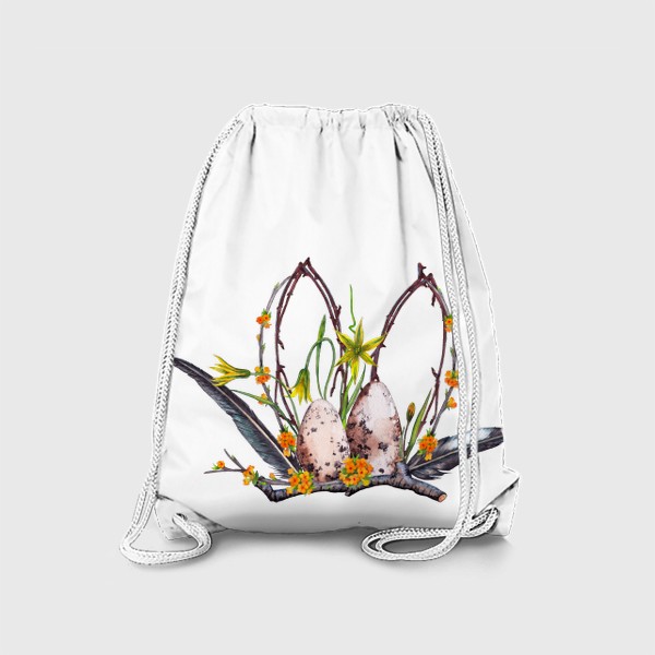 Рюкзак «Лесная Пасха Цветочная композиция с яйцами и перьями ласточки»