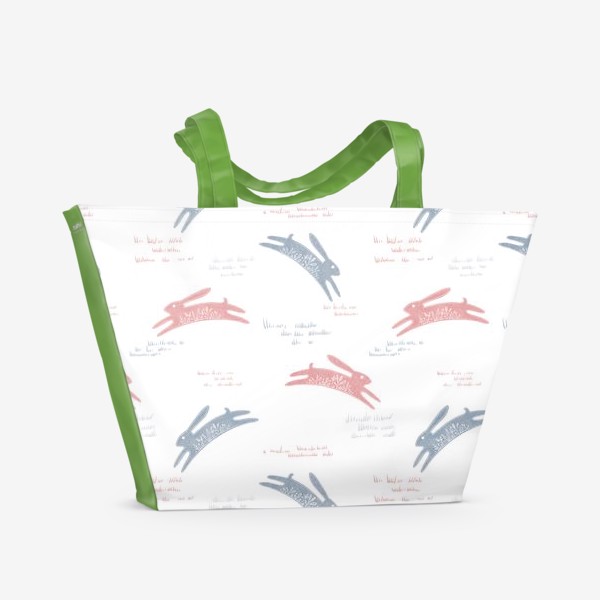 Пляжная сумка «Акварельный нарисованный вручную бесшовный фон с символами нового года. Кролики на лужайке»
