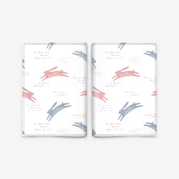 Обложка для паспорта «Акварельный нарисованный вручную бесшовный фон с символами нового года. Кролики на лужайке»