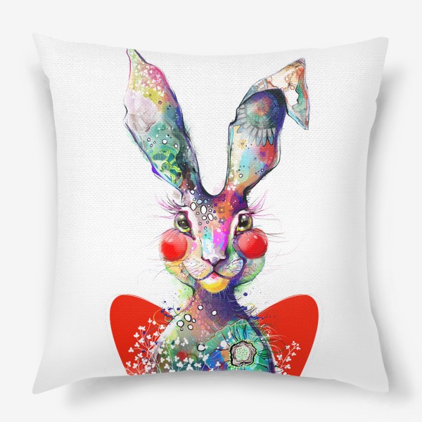Подушка «Акварельный заяц с сердцем»