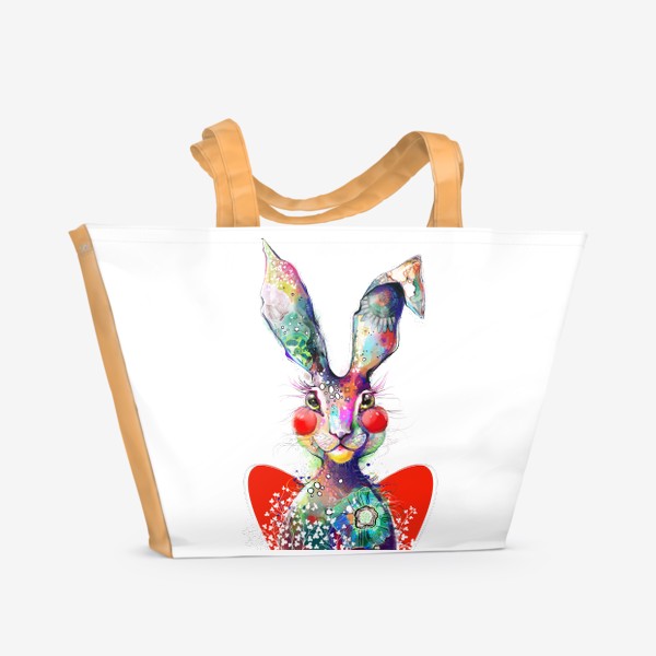 Пляжная сумка «Акварельный заяц с сердцем»