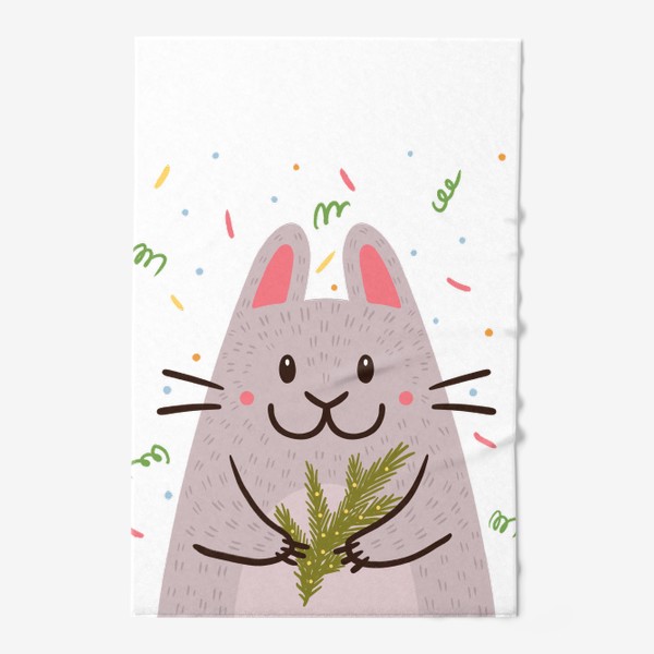 Полотенце «Милый кролик с еловой веточкой. Новый год»