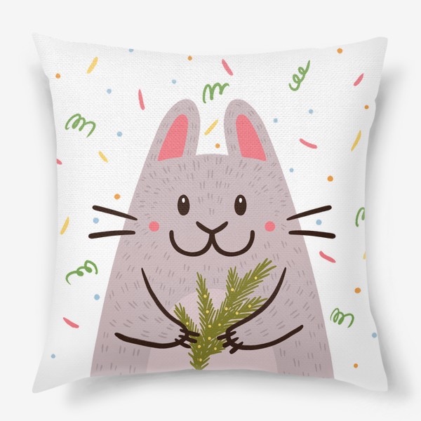 Подушка «Милый кролик с еловой веточкой. Новый год»