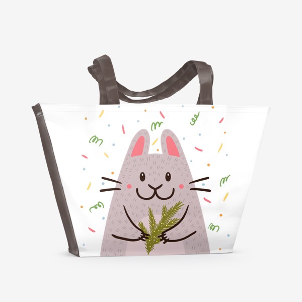 Пляжная сумка «Милый кролик с еловой веточкой. Новый год»